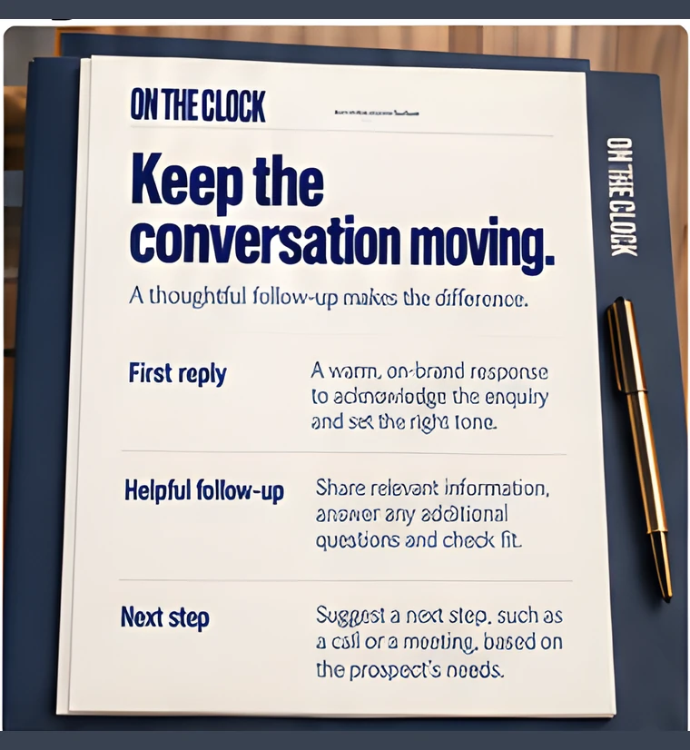 A follow-up plan setting out the first reply, a helpful follow-up and a suggested next step.