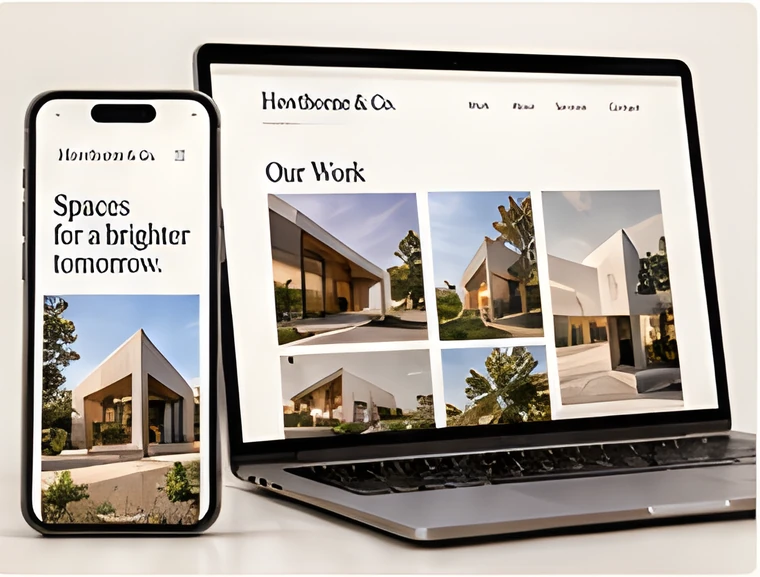 The same website design shown on a phone and a laptop.